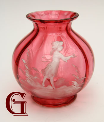 cranberry glass Mary Gregory vase